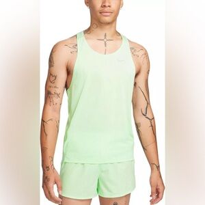 Nike Dri-Fit Fast Men's Running Vest Tank Top Gym Green FN4229-376 Size Large